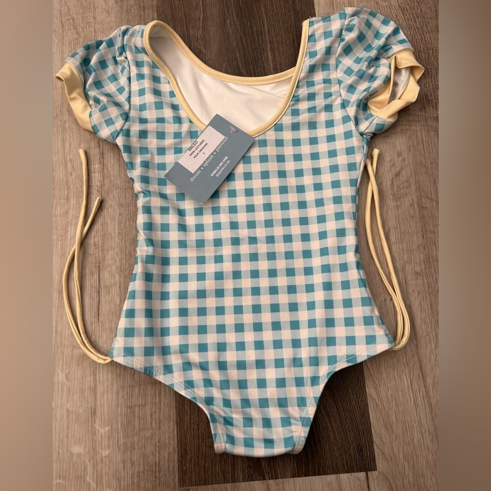 Well Dressed Wolf Go Wildling Swim Leotard, Aqua Gingham, Girls Size 5, BNWT,